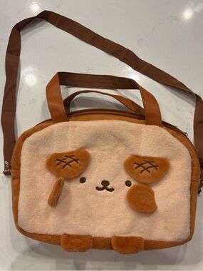 Plush Puppy Face Kids Crossbody Bag in Tan and Cream
